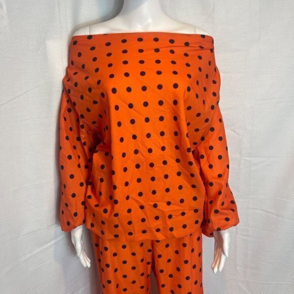 Two Piece Set Polka Dot Print Lantern Sleeve Top & Wide leg Pants Size M‎ - Picture 12 of 16